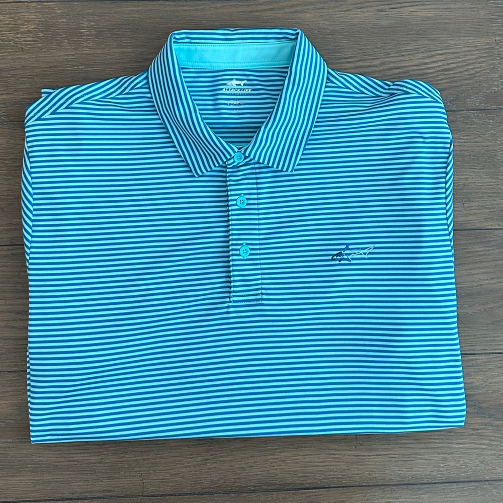 Greg Norman Collection Blue Striped Polo Shirt Size XL‎ Great Condition
